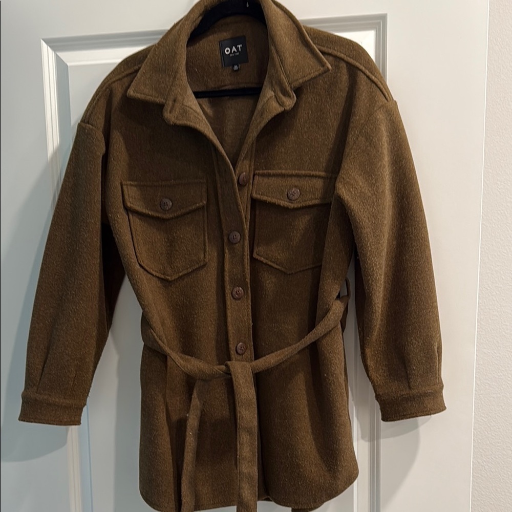OAT  New York Women's Brown Belted Shacket Jacket sz m
